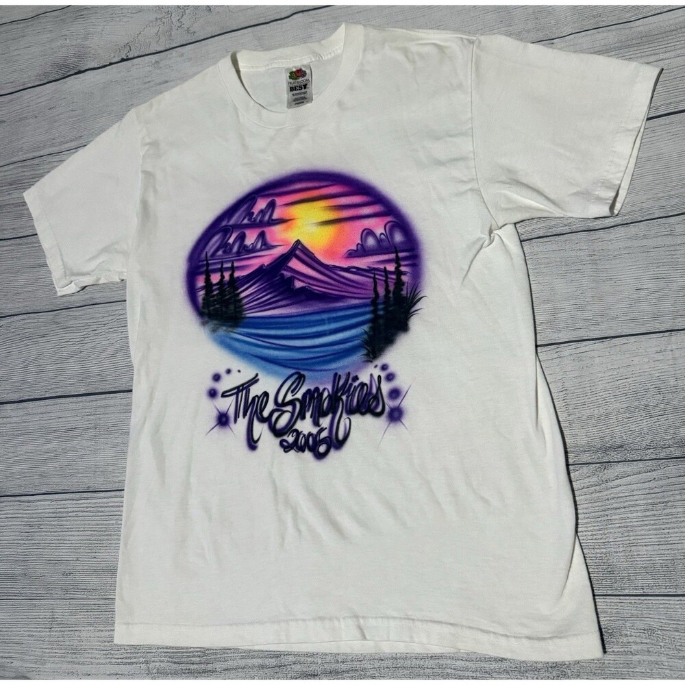 Y2K Airbrush T Shirt Great Smoky Mountains 2006 Tennessee White Size Medium